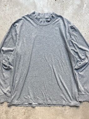 Vintage Nike Mock Neck Y2K Grey Thin Embroidered Long Sleeve Tshirt XL 24x28